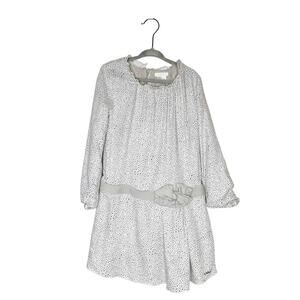 Chloe Girl's Drop Waist Long Sleeve Bow Dress Gray White Size 6